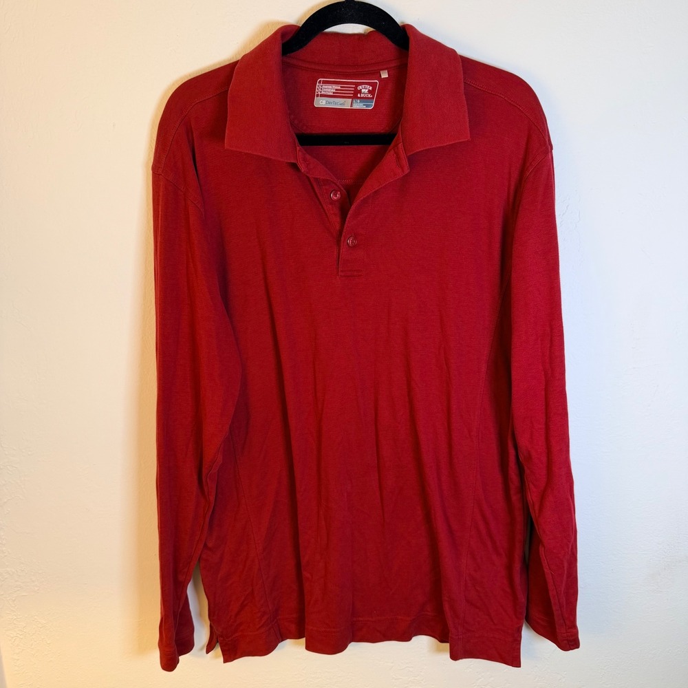 Cutter & Buck Mens Red Long Sleeve Polo Shirt CB DryTec Performance Size Large